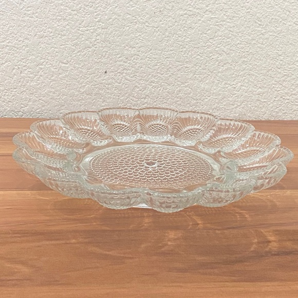 Vintage Indiana Carnival Glass Clear Deviled Egg Platter Serving Tray - Picture 3 of 11
